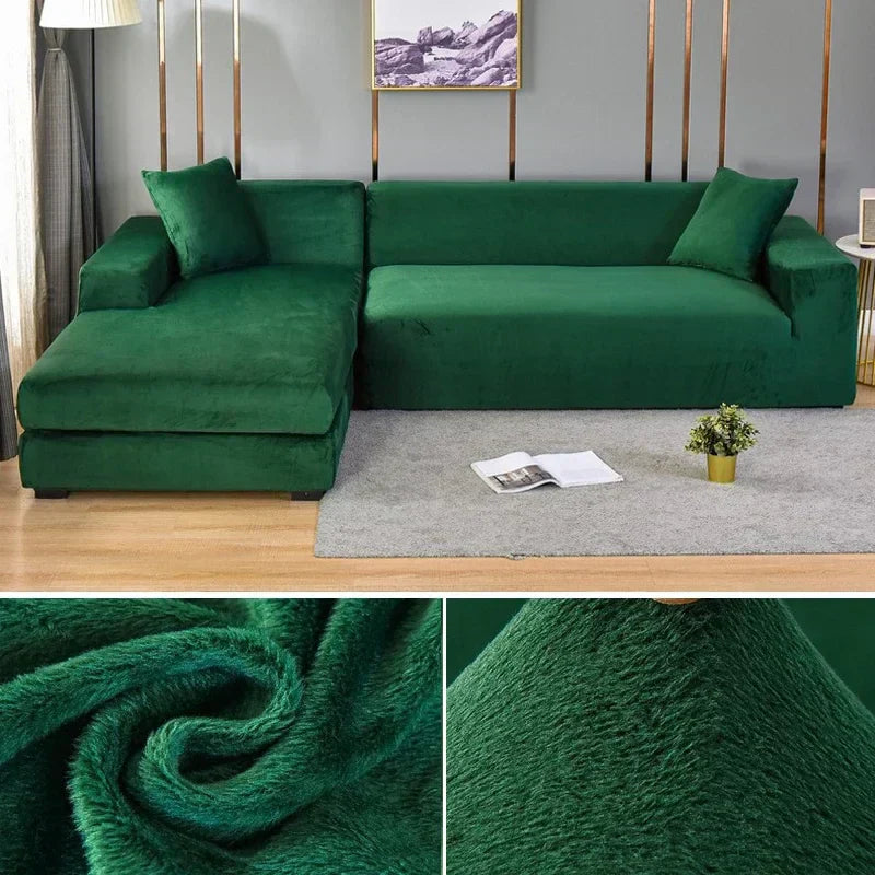 Luxuriöser stretchbarer Samt Sofabezug in Dunkelblau, flexibel für verschiedene Sofagrößen, elegant und schützend.