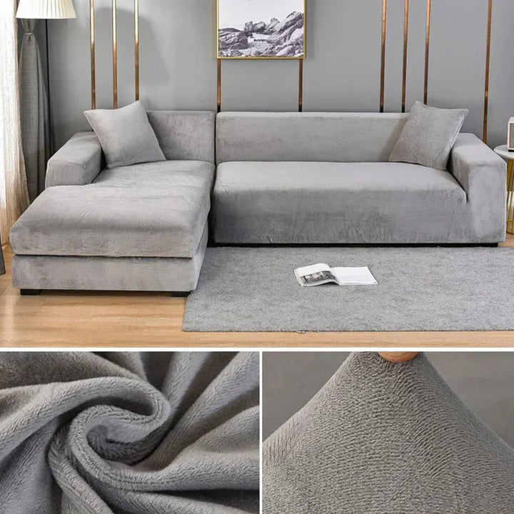 Luxuriöser stretchbarer Samt Sofabezug in Dunkelblau, flexibel für verschiedene Sofagrößen, elegant und schützend.