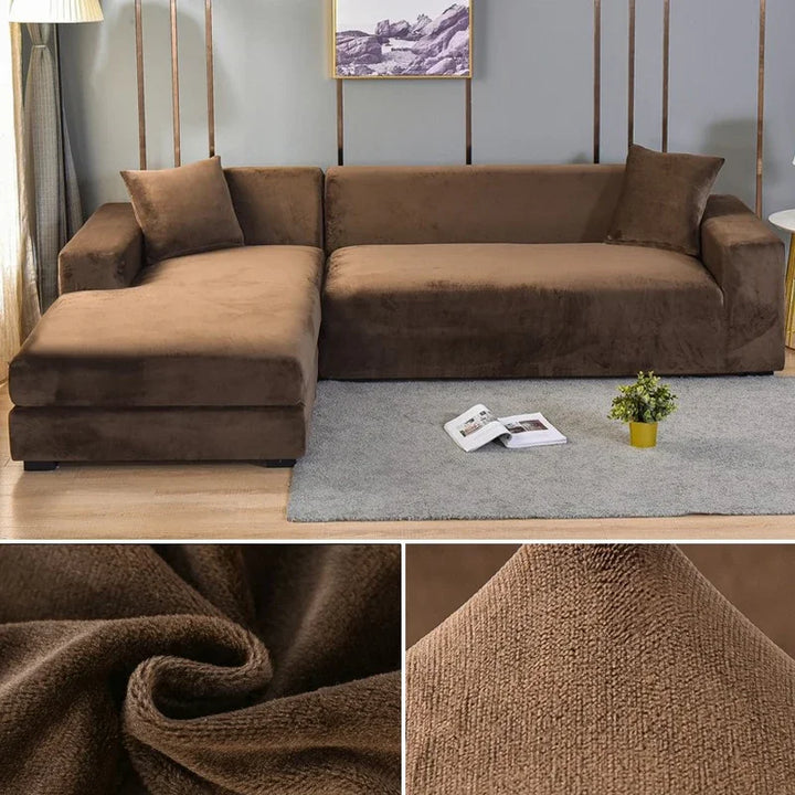 Luxuriöser stretchbarer Samt Sofabezug in Dunkelblau, flexibel für verschiedene Sofagrößen, elegant und schützend.