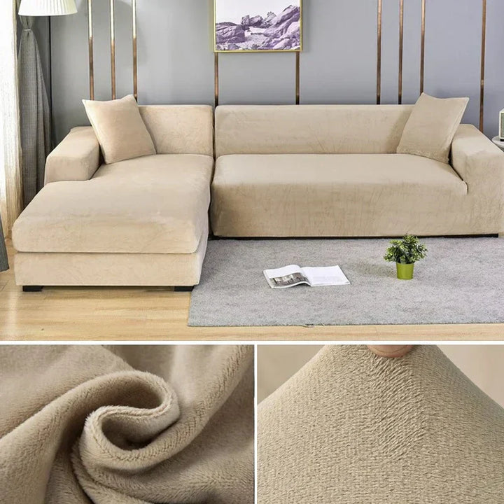 Luxuriöser stretchbarer Samt Sofabezug in Dunkelblau, flexibel für verschiedene Sofagrößen, elegant und schützend.
