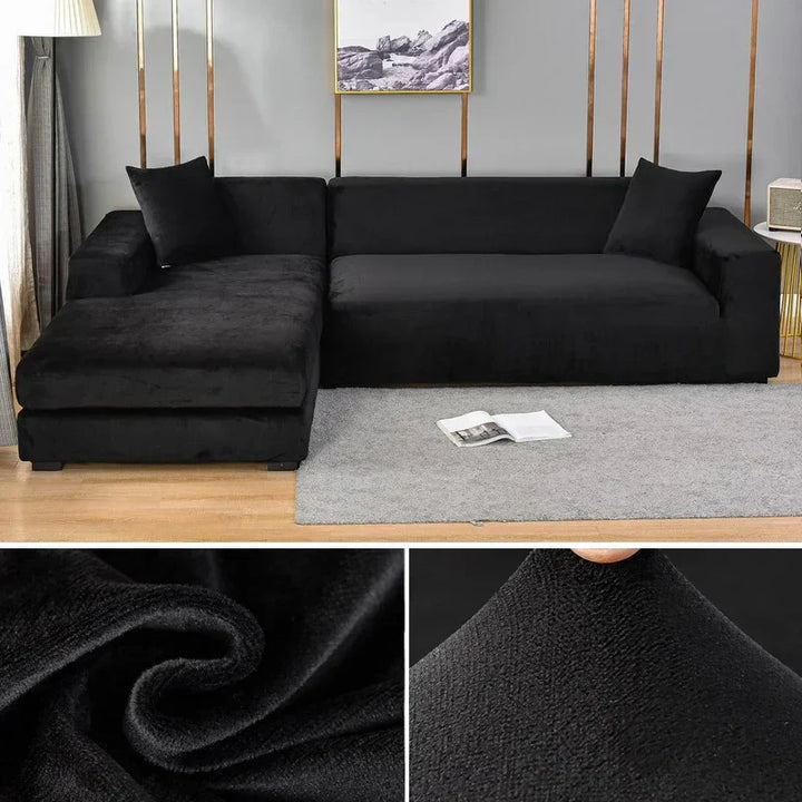 Luxuriöser stretchbarer Samt Sofabezug in Dunkelblau, flexibel für verschiedene Sofagrößen, elegant und schützend.