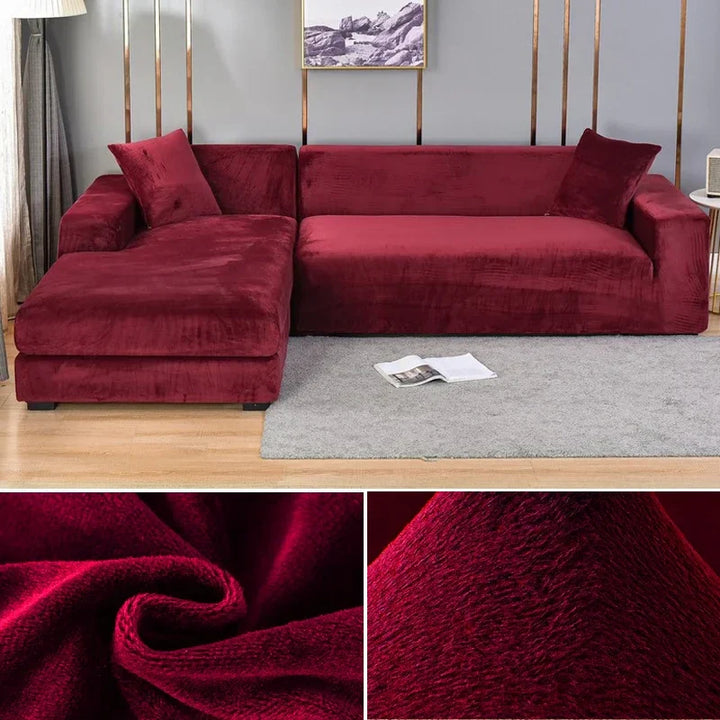 Luxuriöser stretchbarer Samt Sofabezug in Dunkelblau, flexibel für verschiedene Sofagrößen, elegant und schützend.