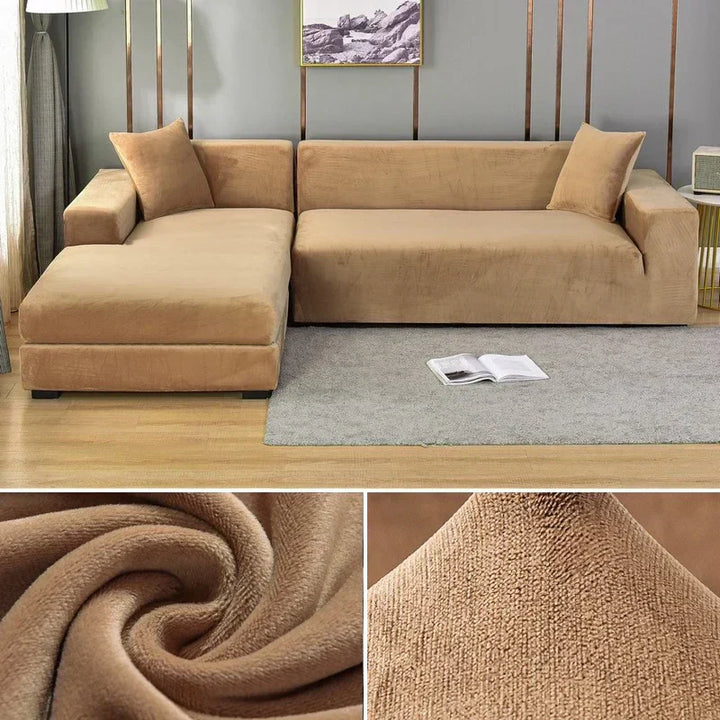 Luxuriöser stretchbarer Samt Sofabezug in Dunkelblau, flexibel für verschiedene Sofagrößen, elegant und schützend.