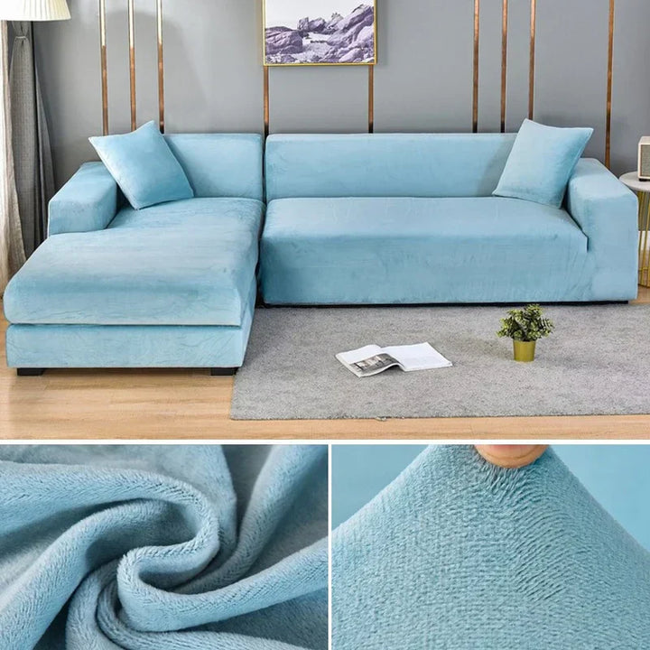 Luxuriöser stretchbarer Samt Sofabezug in Dunkelblau, flexibel für verschiedene Sofagrößen, elegant und schützend.