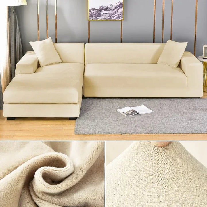 Luxuriöser stretchbarer Samt Sofabezug in Dunkelblau, flexibel für verschiedene Sofagrößen, elegant und schützend.