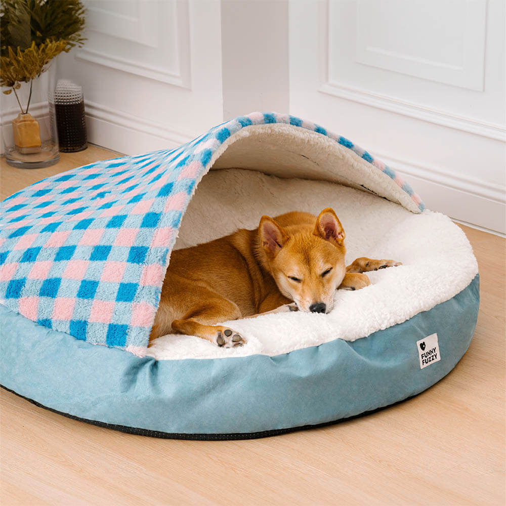 Luxus Hundebett mit Plüsch & Baldachin, rutschfest, in verschiedenen Farben; komfortabel und stilvoll für Haustiere.