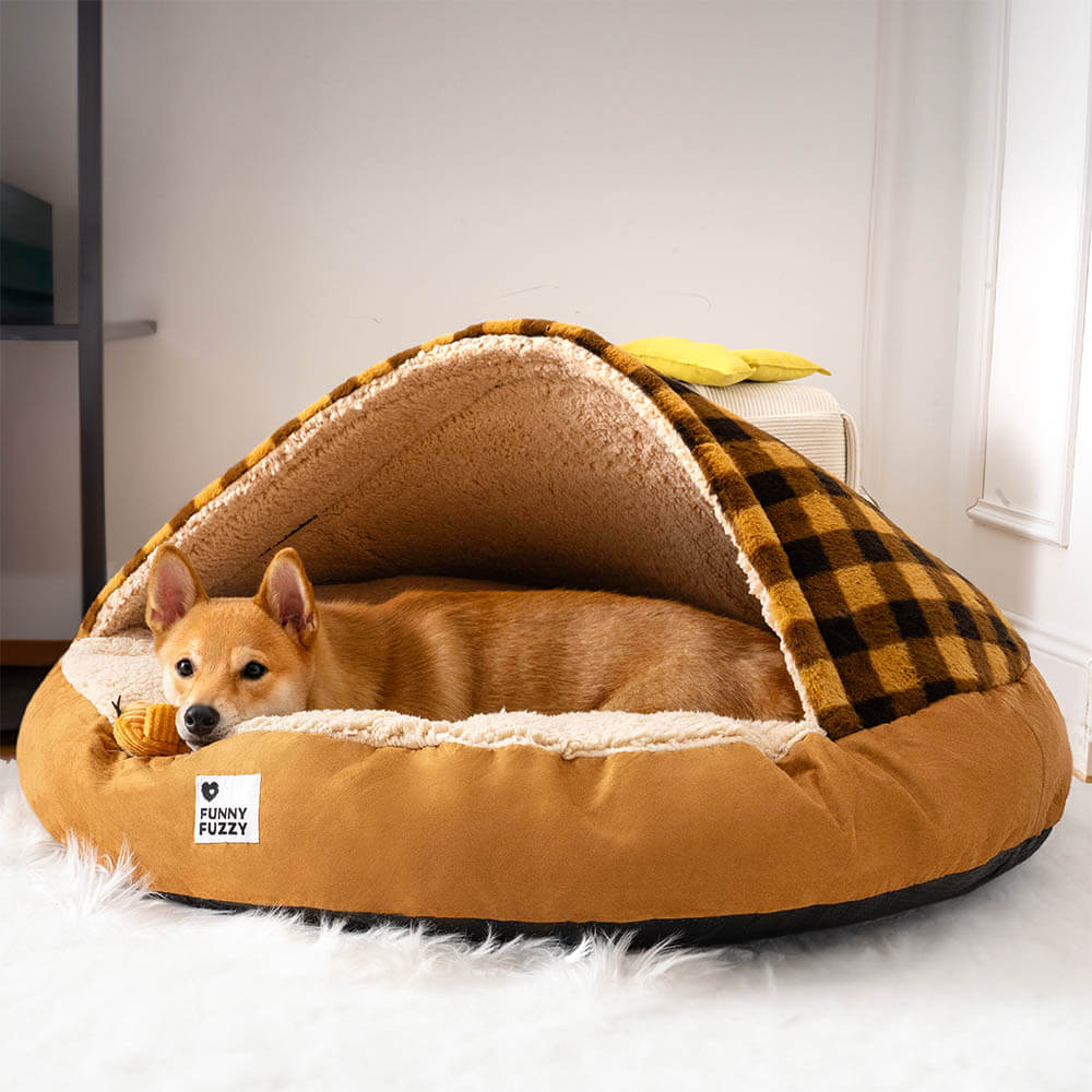 Luxus Hundebett mit Plüsch & Baldachin, rutschfest, in verschiedenen Farben; komfortabel und stilvoll für Haustiere.