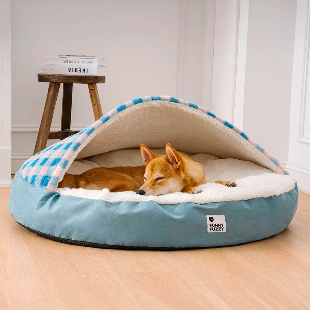 Luxus Hundebett mit Plüsch & Baldachin, rutschfest, in verschiedenen Farben; komfortabel und stilvoll für Haustiere.