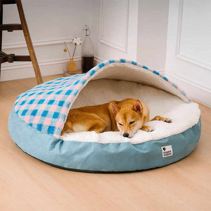 Luxus Hundebett mit Plüsch & Baldachin, rutschfest, in verschiedenen Farben; komfortabel und stilvoll für Haustiere.