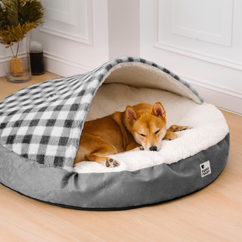 Luxus Hundebett mit Plüsch & Baldachin, rutschfest, in verschiedenen Farben; komfortabel und stilvoll für Haustiere.
