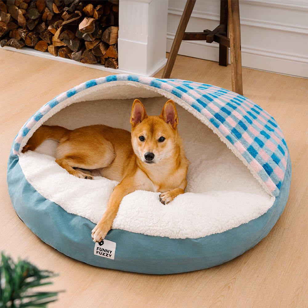 Luxus Hundebett mit Plüsch & Baldachin, rutschfest, in verschiedenen Farben; komfortabel und stilvoll für Haustiere.
