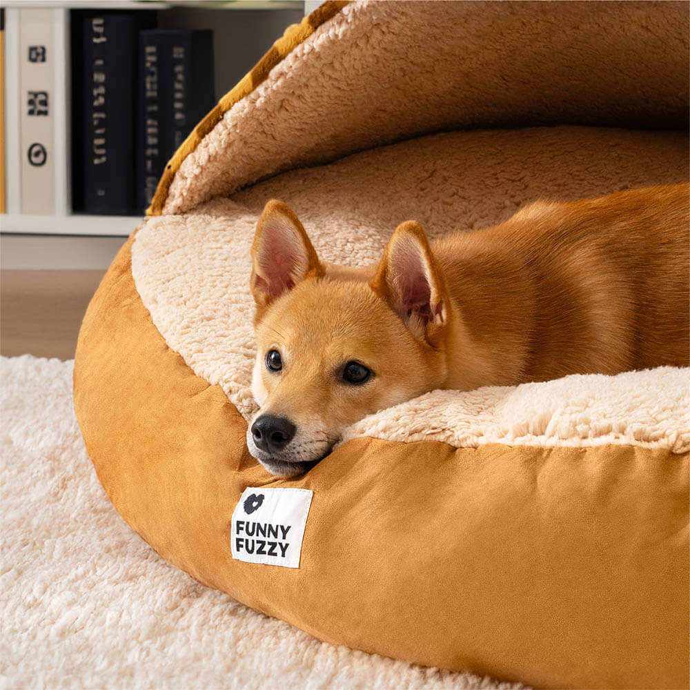 Luxus Hundebett mit Plüsch & Baldachin, rutschfest, in verschiedenen Farben; komfortabel und stilvoll für Haustiere.