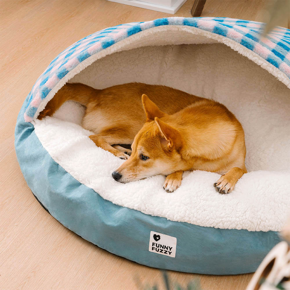 Luxus Hundebett mit Plüsch & Baldachin, rutschfest, in verschiedenen Farben; komfortabel und stilvoll für Haustiere.
