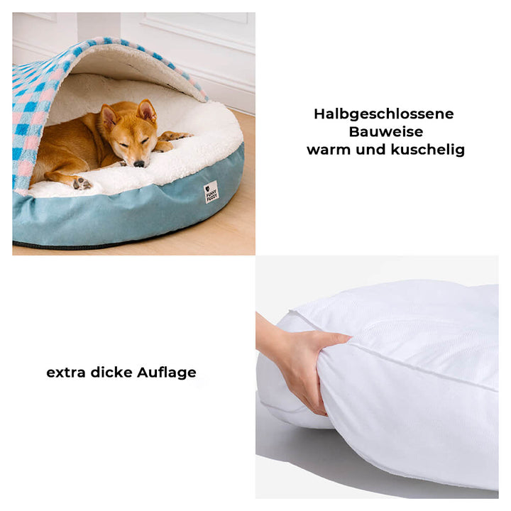 Luxus Hundebett mit Plüsch & Baldachin, rutschfest, in verschiedenen Farben; komfortabel und stilvoll für Haustiere.