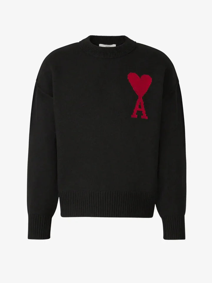 Luxus Unisex-Pullover in Grau mit Herz-Design aus 100% Wolle, edel und komfortabel, zentral platziertes ikonisches Herz.
