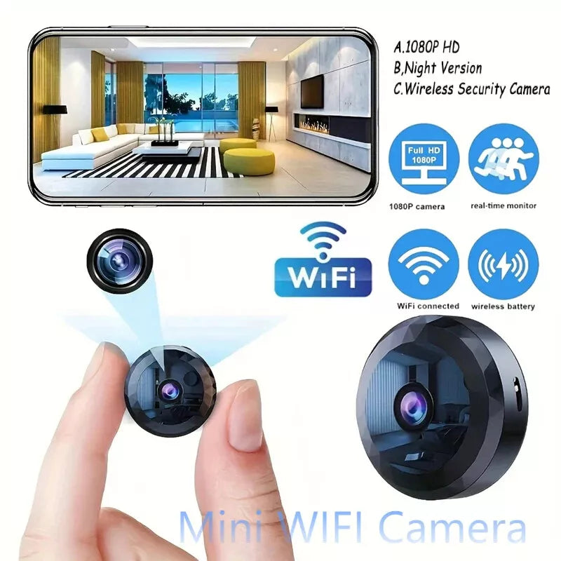 Magnetische Mini-WiFi-Kamera, kompakt, 1080P HD, diskret, Nachtsicht, drahtlos, Sicherheitsüberwachung mit elegantem Design.