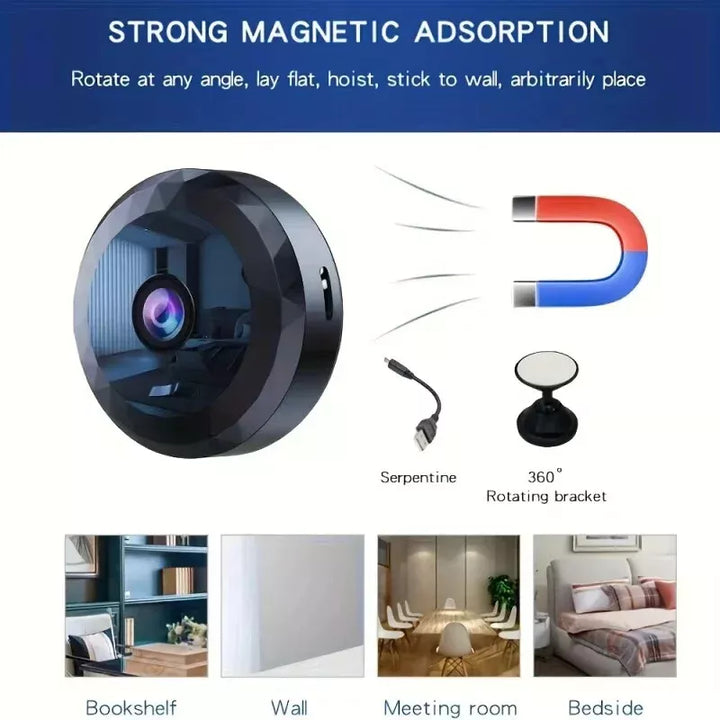 Magnetische Mini-WiFi-Kamera, kompakt, 1080P HD, diskret, Nachtsicht, drahtlos, Sicherheitsüberwachung mit elegantem Design.