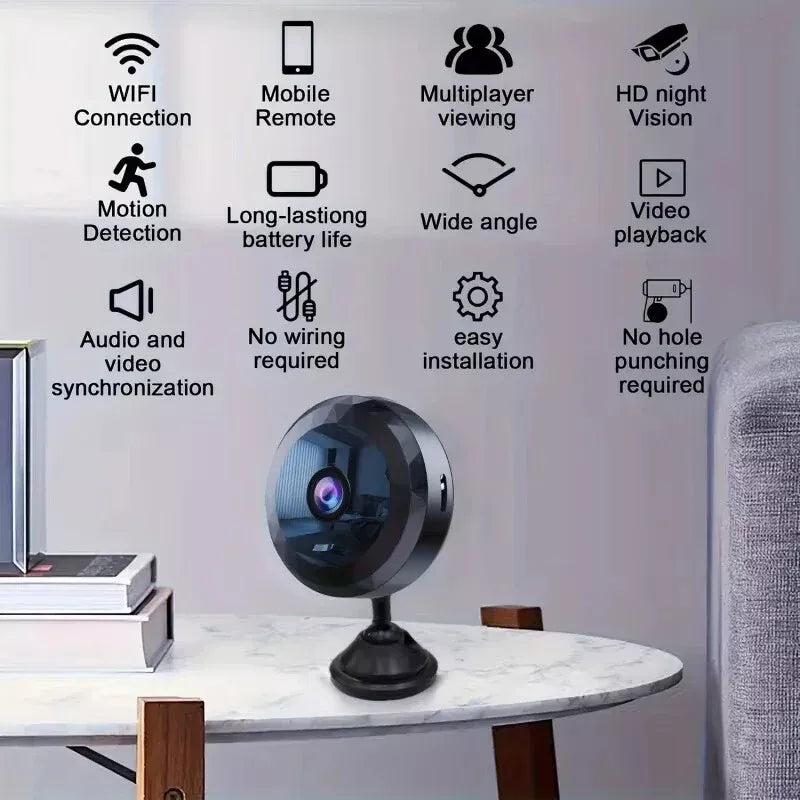 Magnetische Mini-WiFi-Kamera, kompakt, 1080P HD, diskret, Nachtsicht, drahtlos, Sicherheitsüberwachung mit elegantem Design.