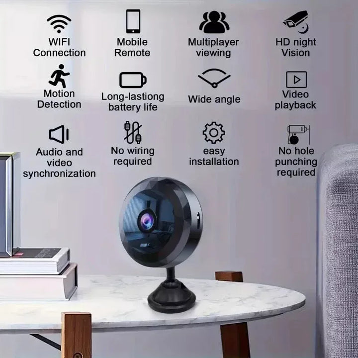 Magnetische Mini-WiFi-Kamera, kompakt, 1080P HD, diskret, Nachtsicht, drahtlos, Sicherheitsüberwachung mit elegantem Design.