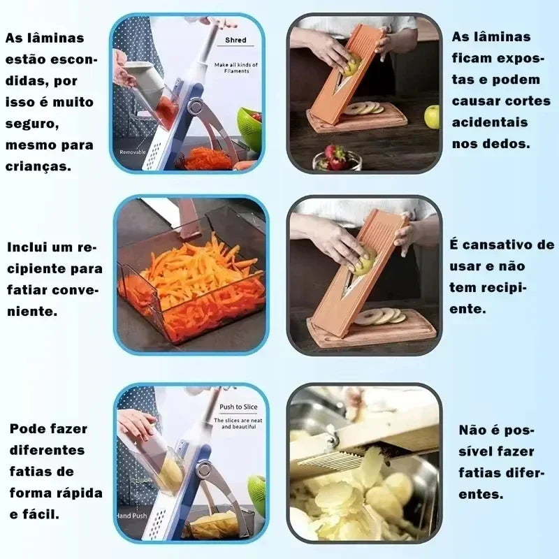 Mandoline Gemüsehobel, sicher, orange, mit Auffangbehälter, ideal für schnelles Schneiden.
