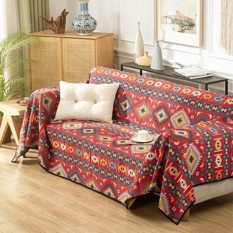 "Marokkanische Jacquard-Decke, buntes Muster, idealer Sofabezug, Wohnkultur, detailreiche Textur, stilvolles Design"
