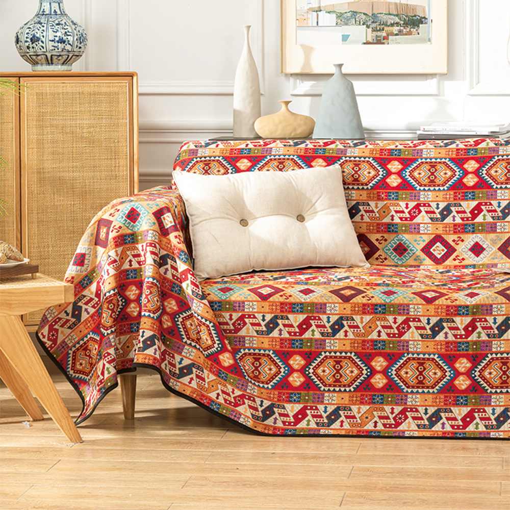 "Marokkanische Jacquard-Decke, buntes Muster, idealer Sofabezug, Wohnkultur, detailreiche Textur, stilvolles Design"