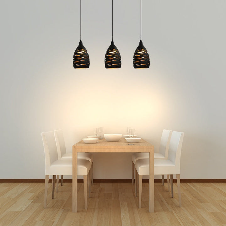 "Metallpendelleuchte im Vintage-Design, schwarz, mit gemustertem Schirm, LED-kompatibel, verstellbare Hängelänge"