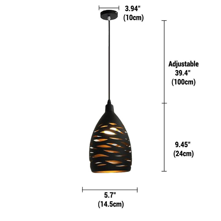 "Metallpendelleuchte im Vintage-Design, schwarz, mit gemustertem Schirm, LED-kompatibel, verstellbare Hängelänge"