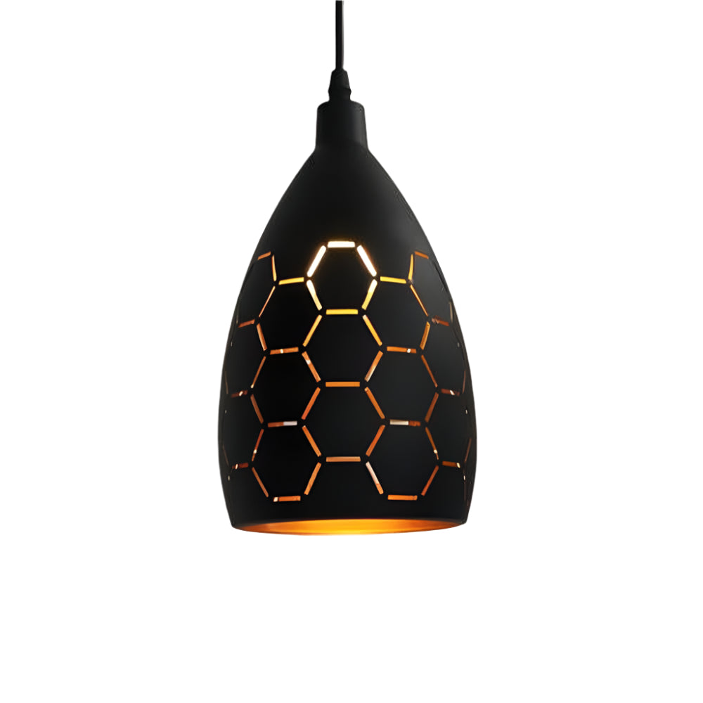 "Metallpendelleuchte im Vintage-Design, schwarz, mit gemustertem Schirm, LED-kompatibel, verstellbare Hängelänge"