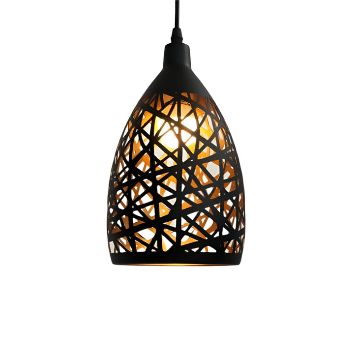 "Metallpendelleuchte im Vintage-Design, schwarz, mit gemustertem Schirm, LED-kompatibel, verstellbare Hängelänge"