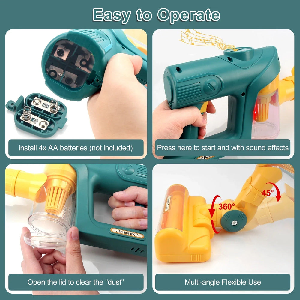 "Mini-Staubsauger-Spielzeug in Blau-Weiß, handlich für kleine Kinder, fördert Kreativität und motorische Fähigkeiten."