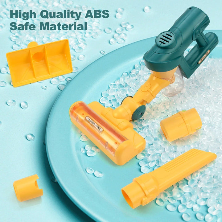 "Mini-Staubsauger-Spielzeug in Blau-Weiß, handlich für kleine Kinder, fördert Kreativität und motorische Fähigkeiten."