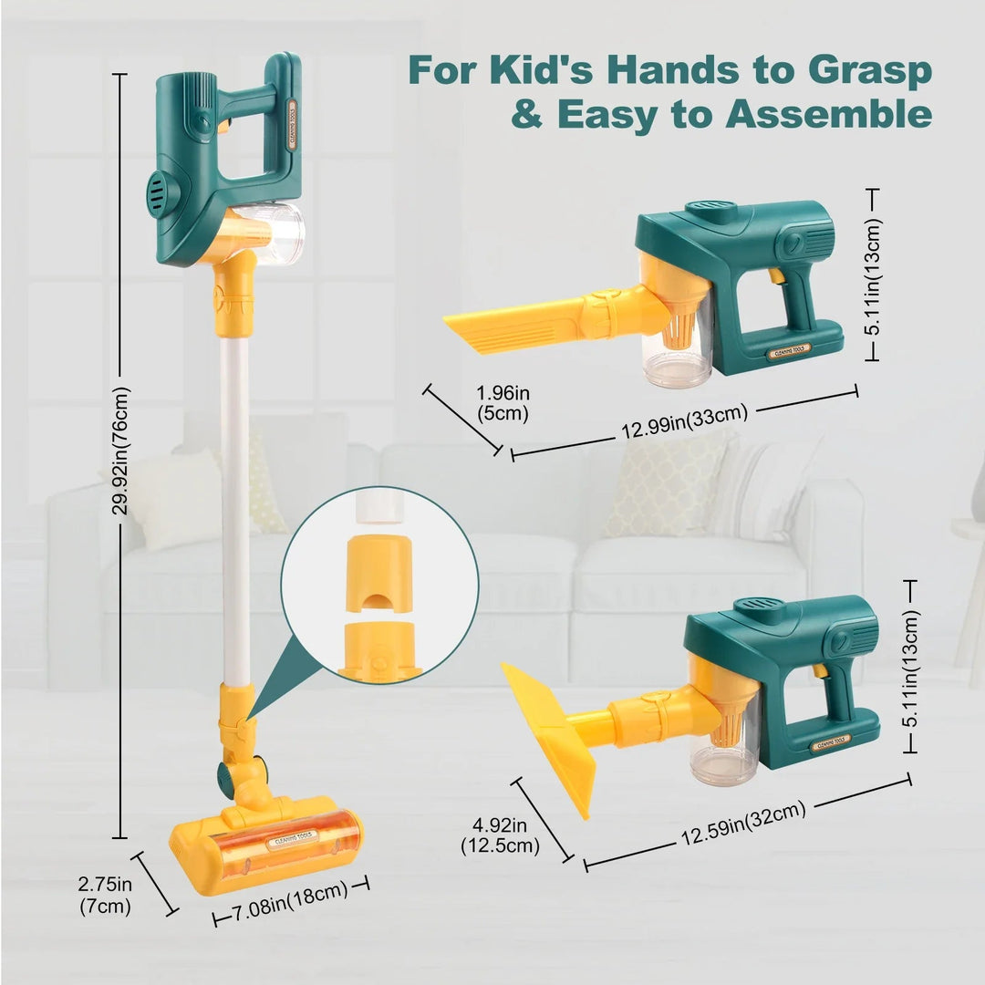 "Mini-Staubsauger-Spielzeug in Blau-Weiß, handlich für kleine Kinder, fördert Kreativität und motorische Fähigkeiten."