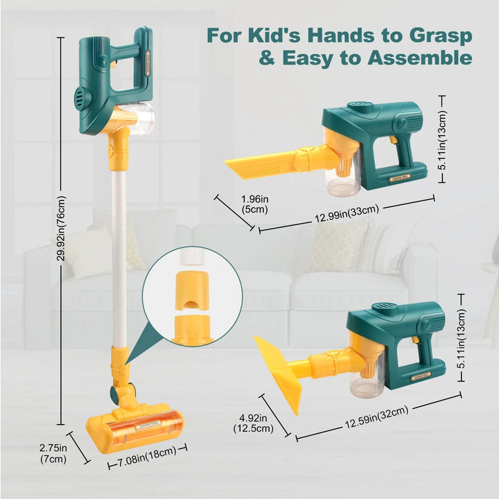 "Mini-Staubsauger-Spielzeug in Blau-Weiß, handlich für kleine Kinder, fördert Kreativität und motorische Fähigkeiten."