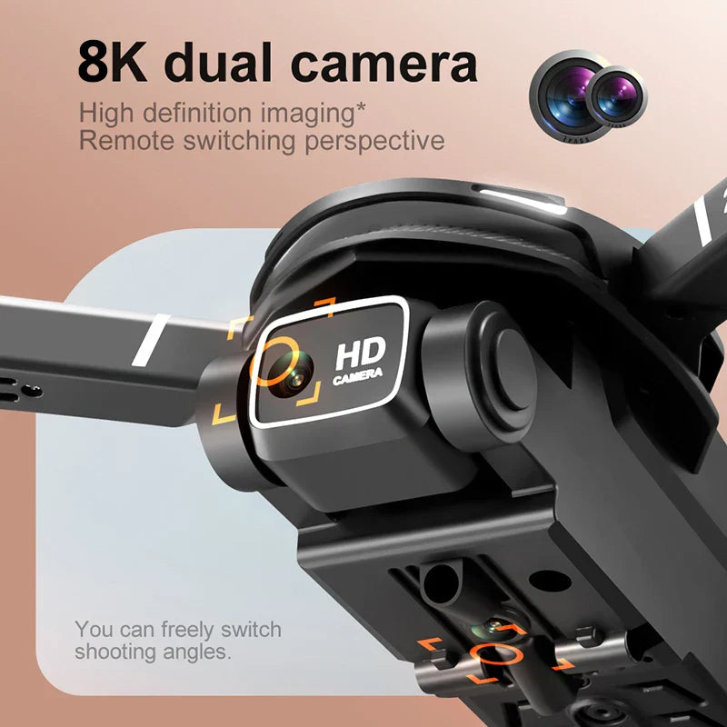 "Mini V88 Drone 8K HD Frontansicht mit GPS; kompakte schwarz-silberne Drone für atemberaubende Luftaufnahmen."