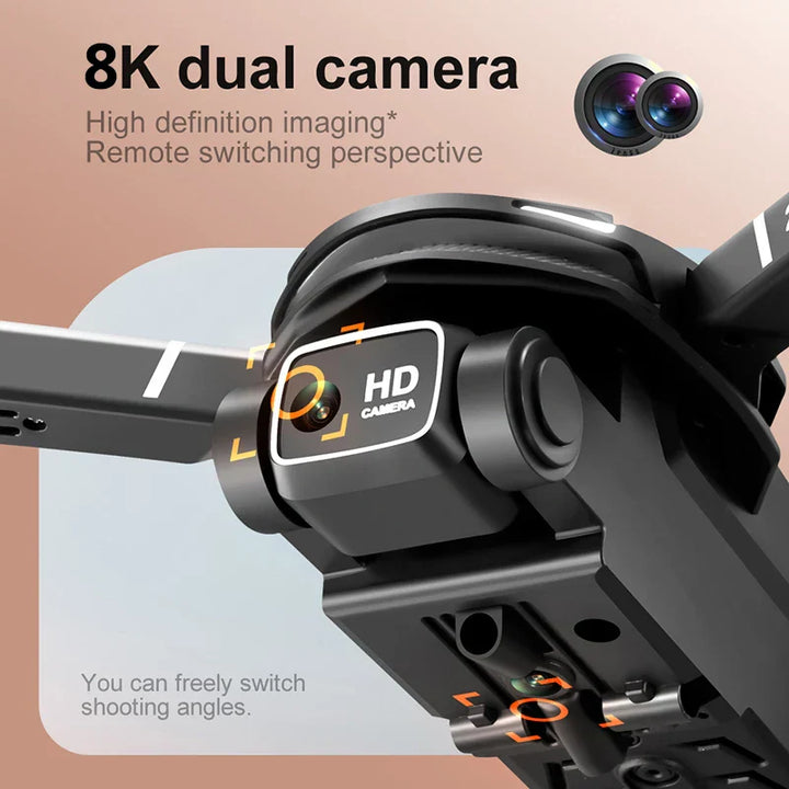 "Mini V88 Drone 8K HD Frontansicht mit GPS; kompakte schwarz-silberne Drone für atemberaubende Luftaufnahmen."