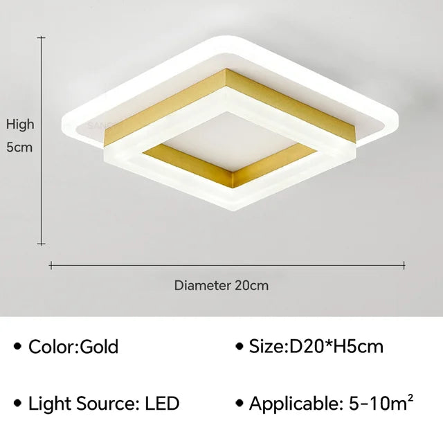 Moderne LED-Deckenleuchte mit minimalistischer, flacher Silhouette und eleganten Metall- und Glaselementen.