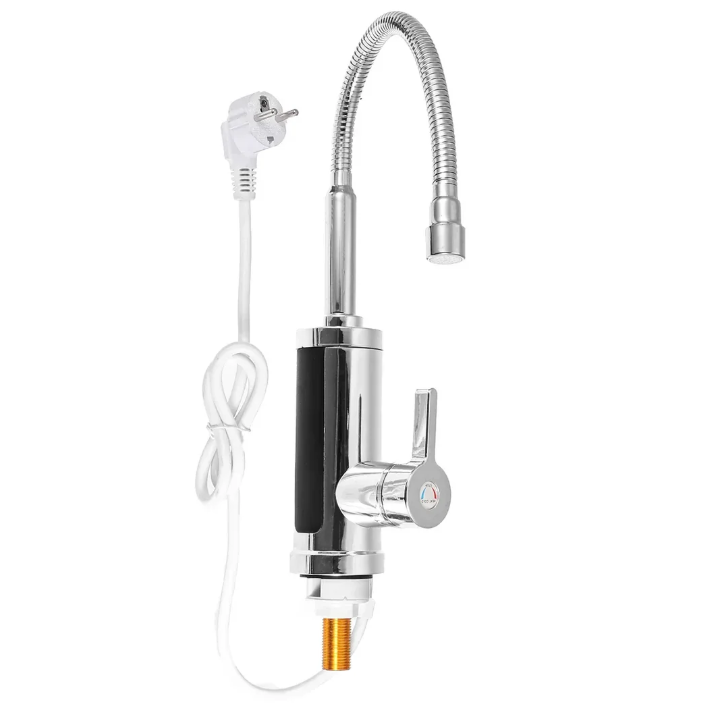 "Moderner 3000W elektrischer Warmwasserhahn für Küche, sofort heißes Wasser, elegantes Design, 360° schwenkbar."