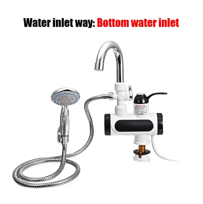 "Moderner 3000W elektrischer Warmwasserhahn für Küche, sofort heißes Wasser, elegantes Design, 360° schwenkbar."