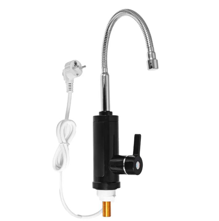 "Moderner 3000W elektrischer Warmwasserhahn für Küche, sofort heißes Wasser, elegantes Design, 360° schwenkbar."