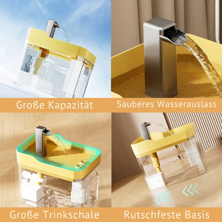 "Moderner Haustier Trinkbrunnen, weiß, mit stiller Pumpe und Filter; sorgt für frisches Wasser und passt in jedes Zuhause."