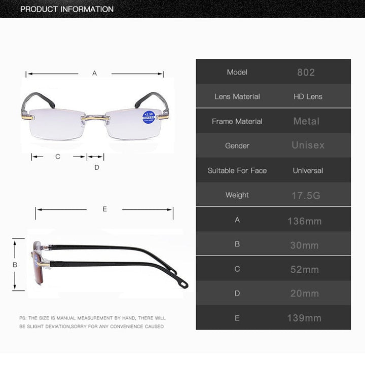 Multifokale Lesebrille mit Anti-Blau-Licht, stilvoller TR90- und Titanrahmen, nahtloser Übergang, modern und komfortabel.