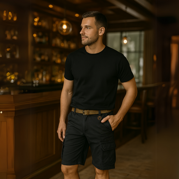 Multifunktionale Herren Cargo-Shorts, widerstandsfähiges Material, sechs Taschen, ideal für Outdoor und Freizeit.