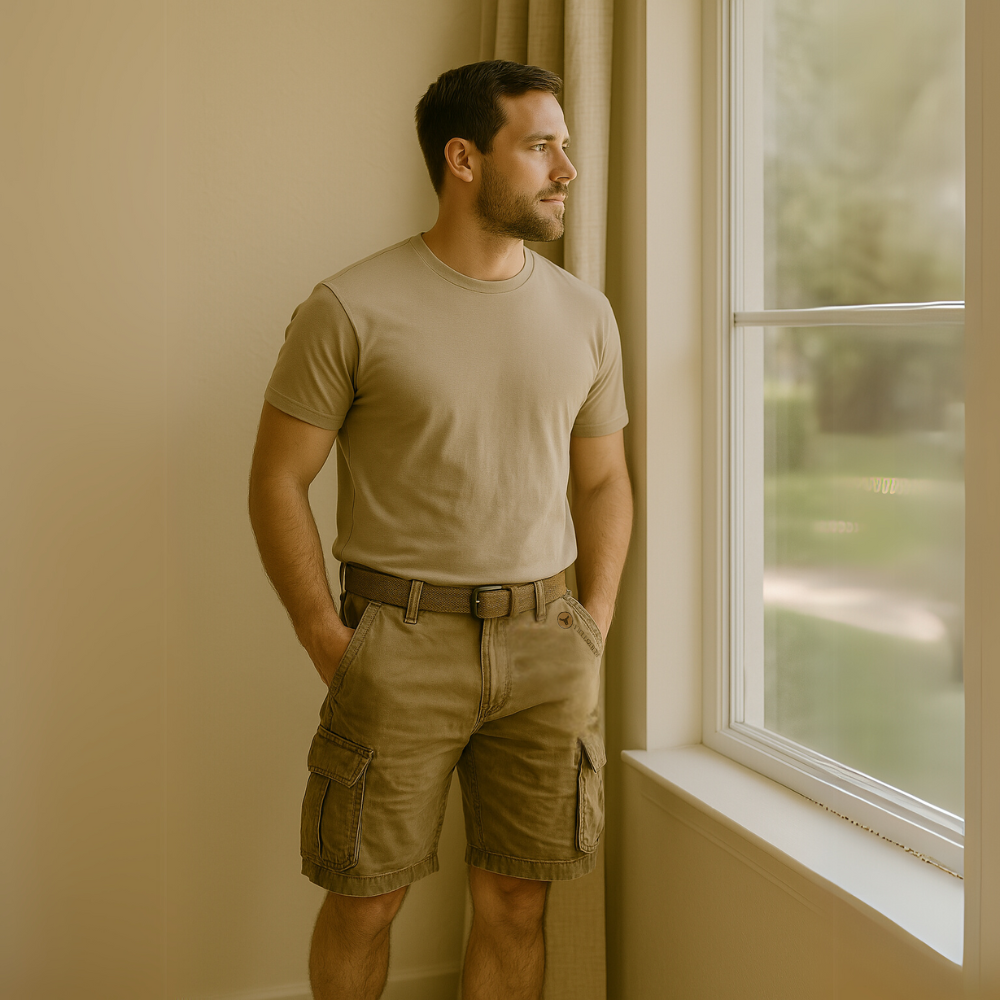 Multifunktionale Herren Cargo-Shorts, widerstandsfähiges Material, sechs Taschen, ideal für Outdoor und Freizeit.