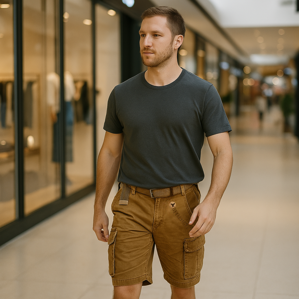 Multifunktionale Herren Cargo-Shorts, widerstandsfähiges Material, sechs Taschen, ideal für Outdoor und Freizeit.