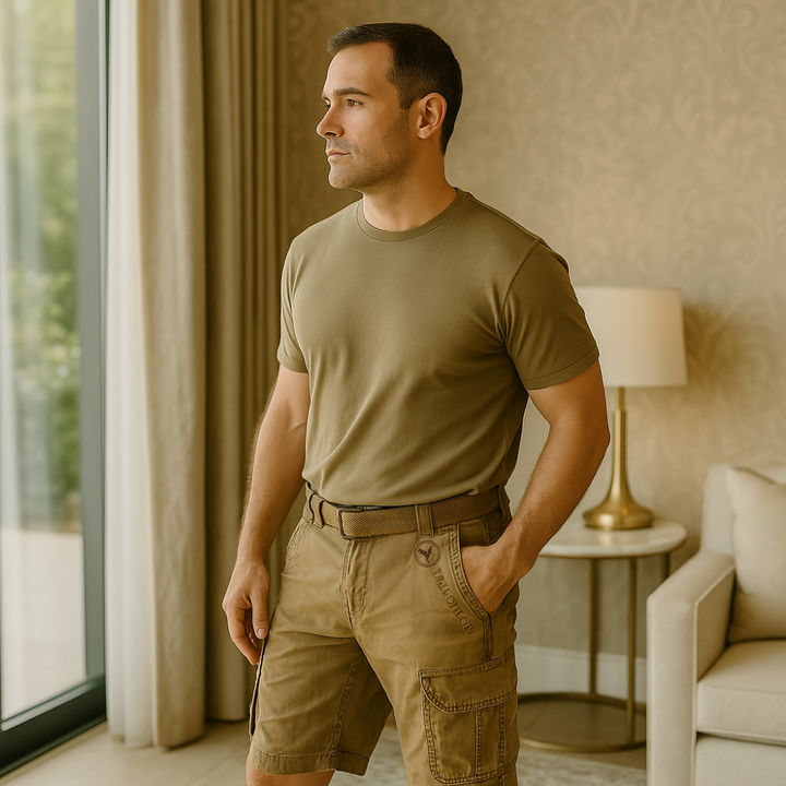 Multifunktionale Herren Cargo-Shorts, widerstandsfähiges Material, sechs Taschen, ideal für Outdoor und Freizeit.