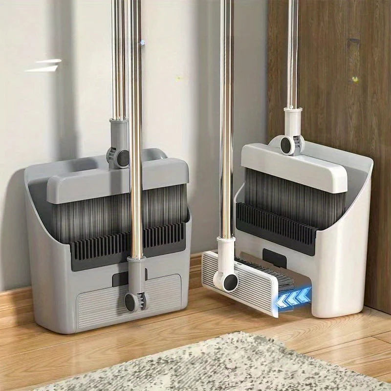 "Multifunktionales 3-in-1 Besen-Set mit Kehrblech, ergonomischem Griff und selbstreinigender Bürste, kompakt und effizient."