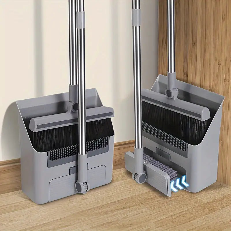 "Multifunktionales 3-in-1 Besen-Set mit Kehrblech, ergonomischem Griff und selbstreinigender Bürste, kompakt und effizient."