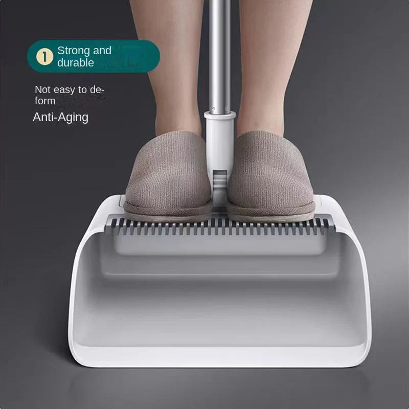 "Multifunktionales 3-in-1 Besen-Set mit Kehrblech, ergonomischem Griff und selbstreinigender Bürste, kompakt und effizient."