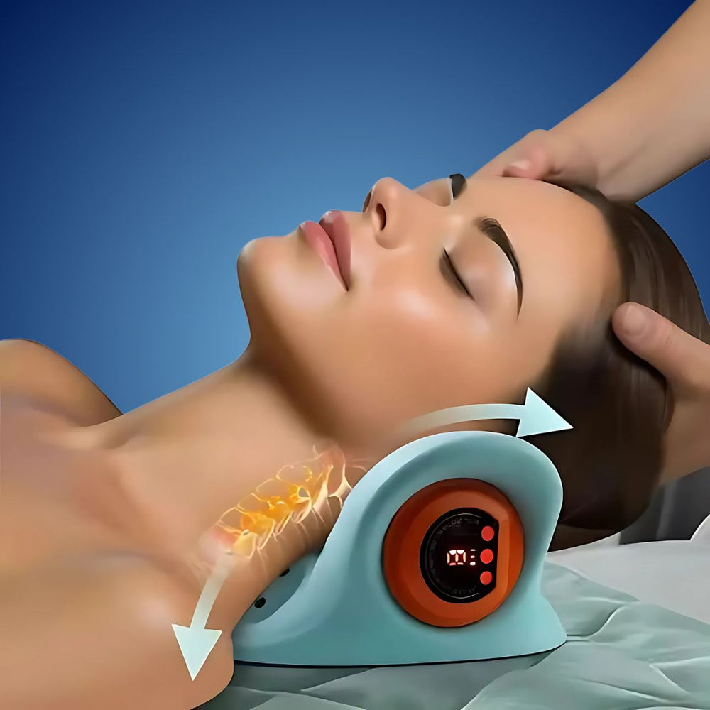 "NackenEase EMS Nackenmassagegerät: tragbares Gerät mit EMS und Wärmetherapie zur Schmerzlinderung und Muskelentspannung"